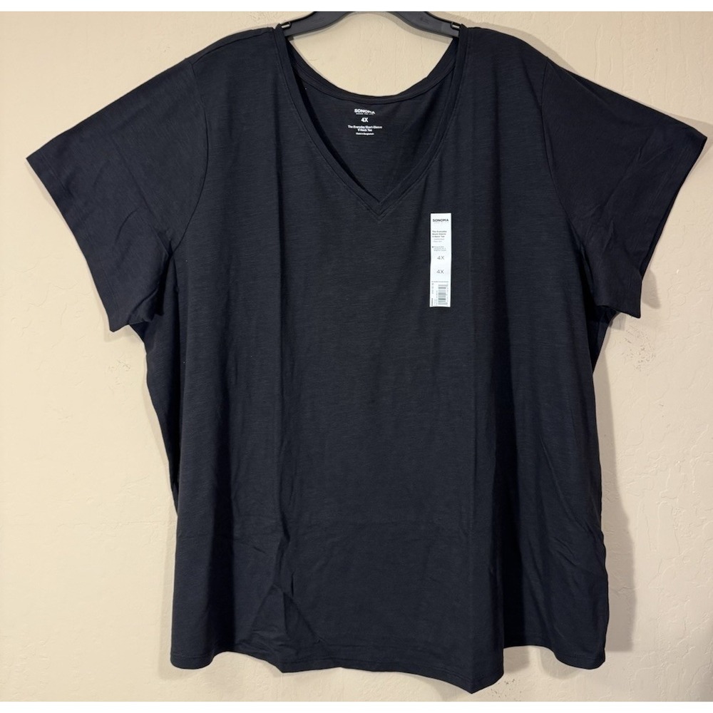 Sonoma The Everyday Tee V-Neck‎ Short Sleeve Black Shirt Top Women Size 4X NEW